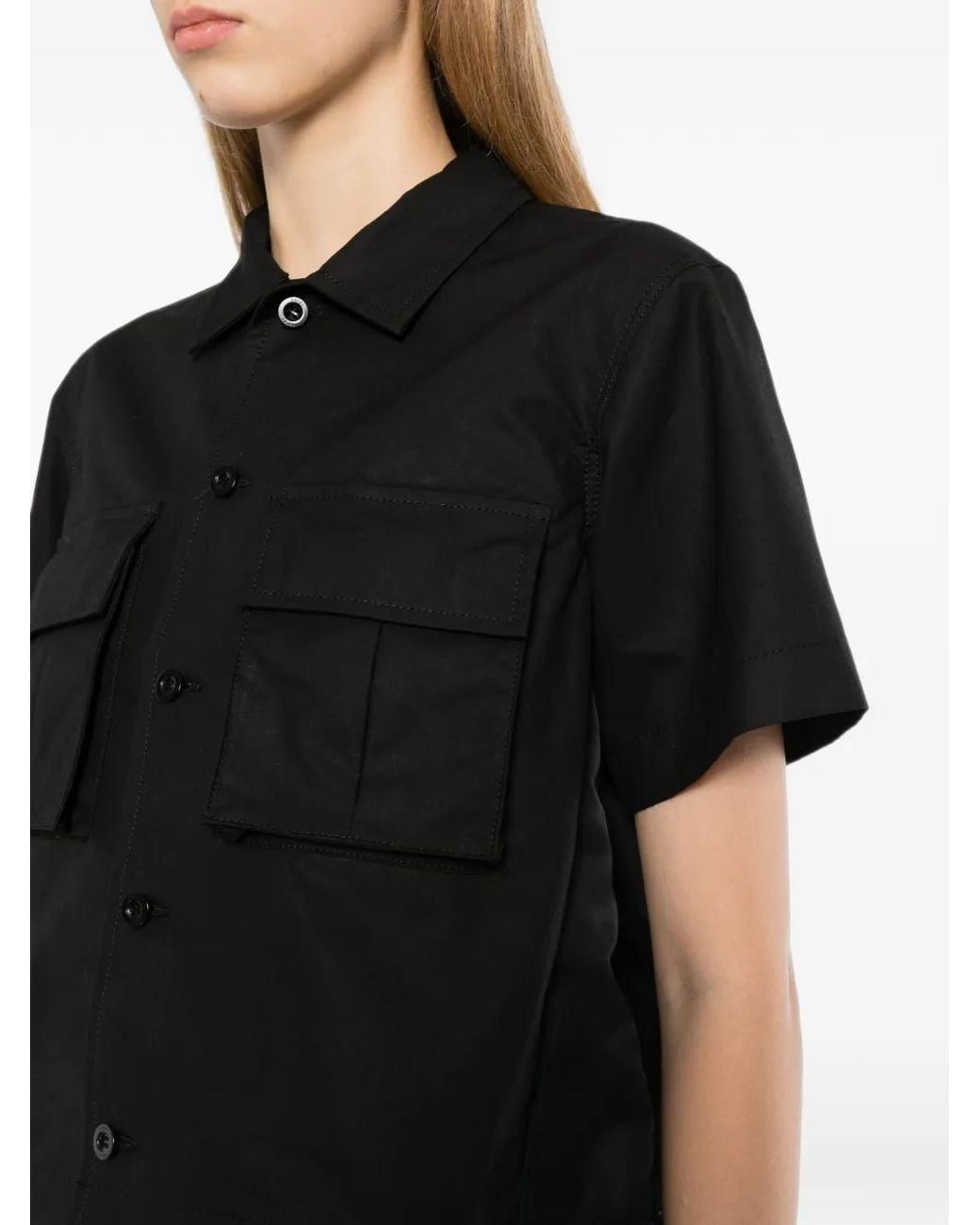 Sacai Black Panelled Short-Sleeve Shirt