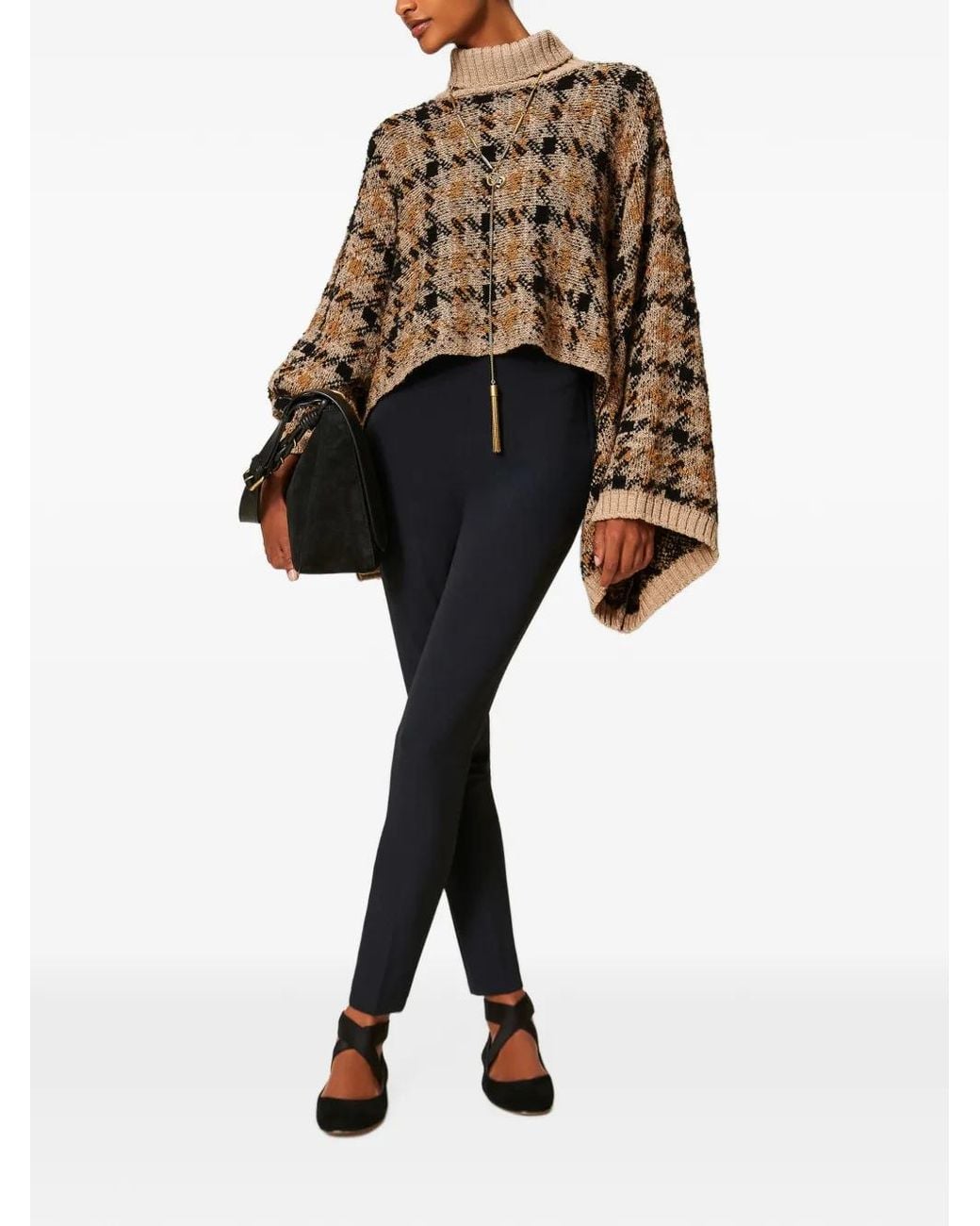 Twinset Natural Check Jacquard Knit Cape