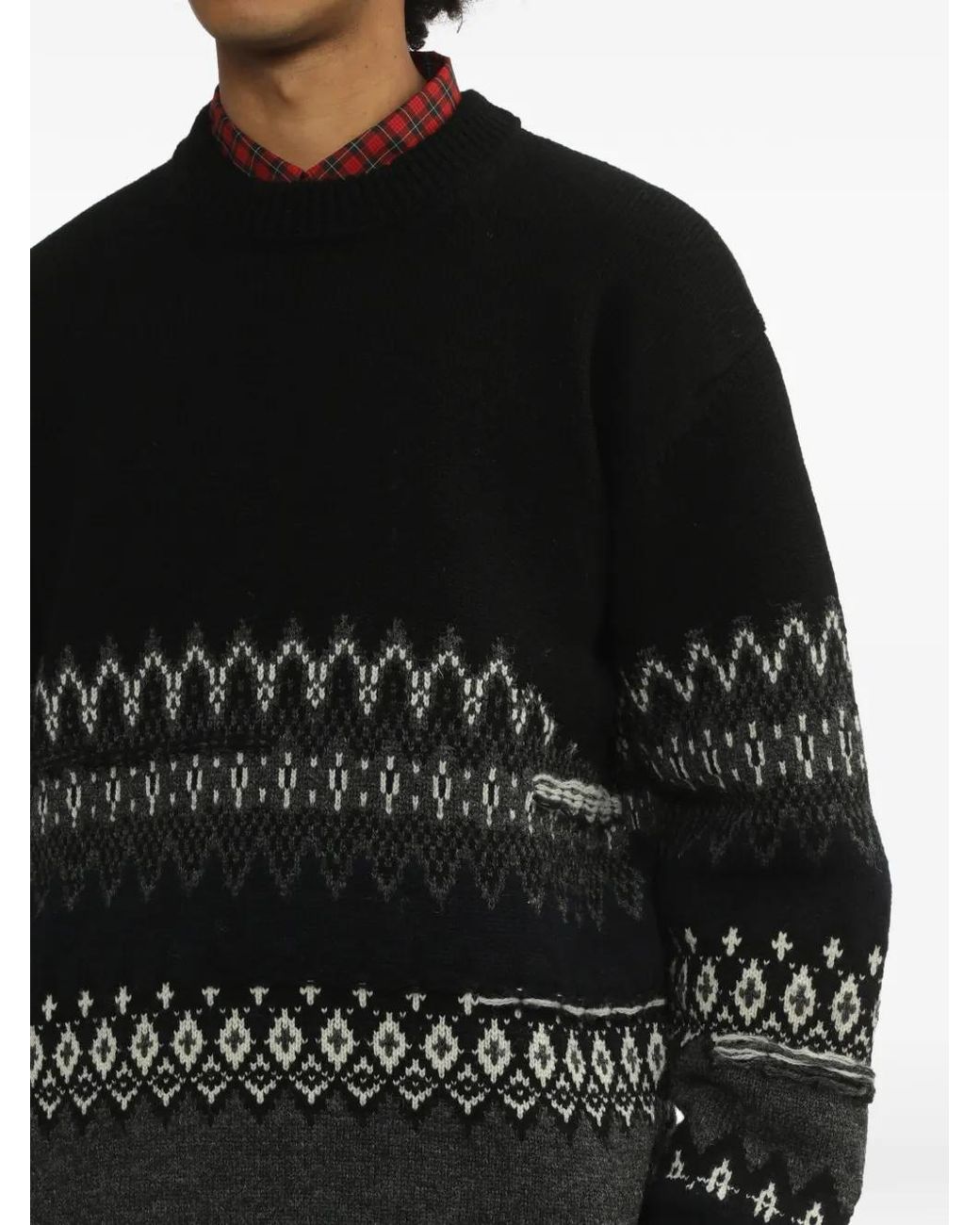 Junya Watanabe Black Patterned Wool Sweater for men