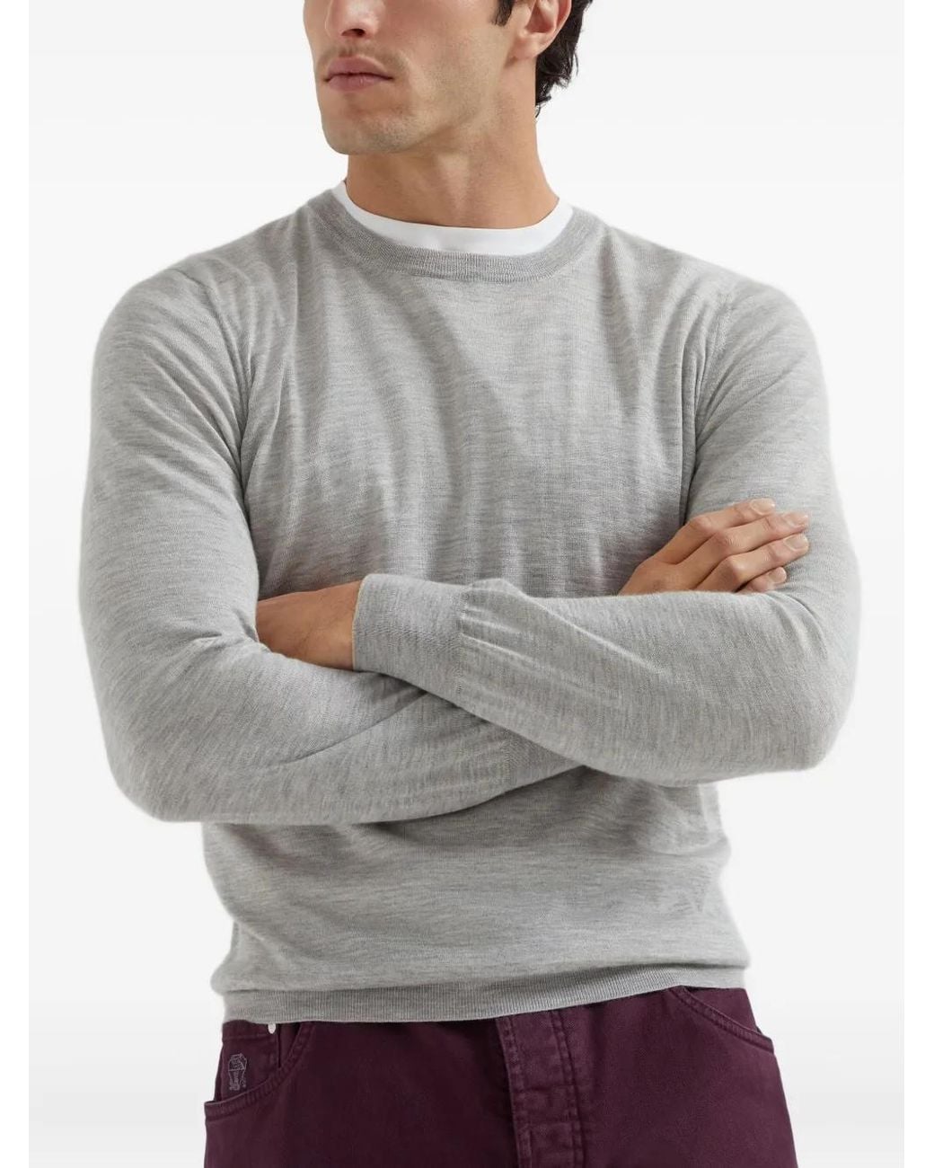 Pull Ample À Bords Nervurés Brunello Cucinelli pour homme en coloris White