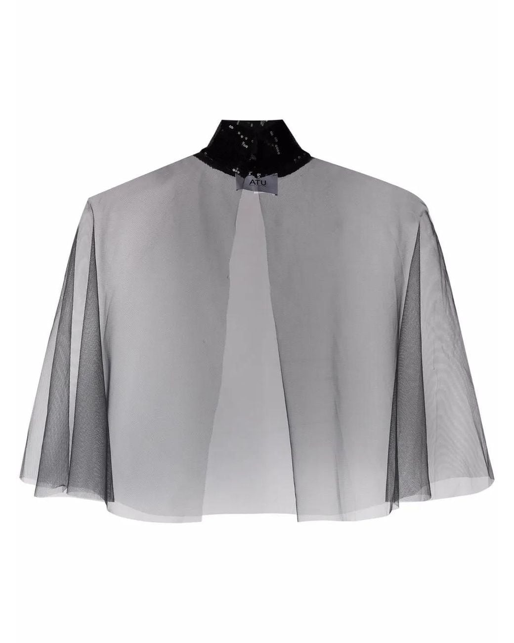 Atu Body Couture Gray Sequin-Embellished Sheer Top