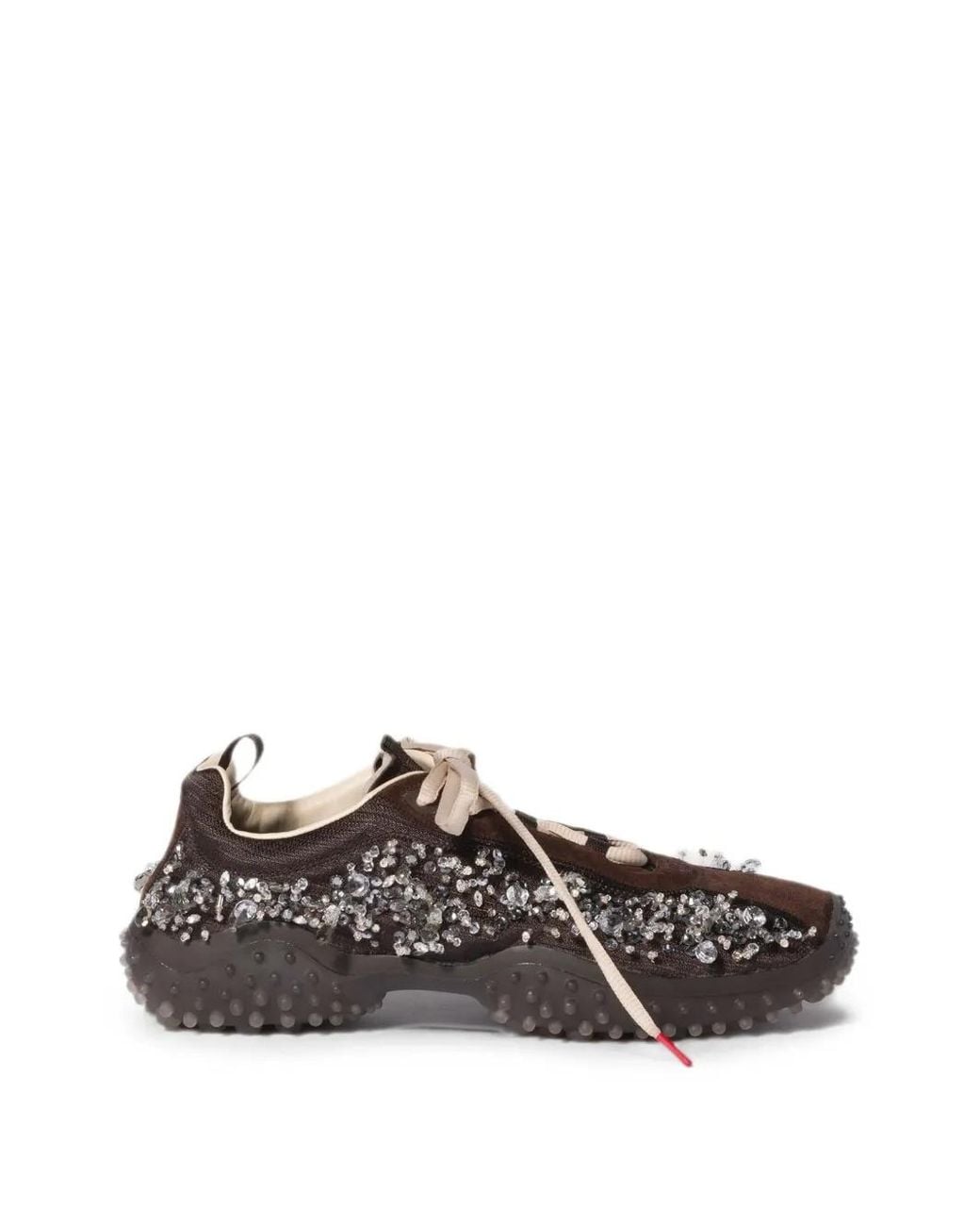 Miu Miu Brown Bubble Embroidered Technical Fabric And Suede Sneakers