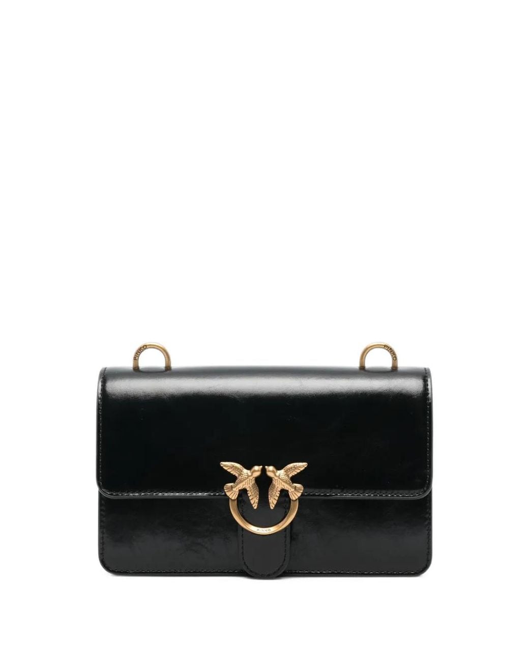 Pinko Black Love Birds Leather Shoulder Bag