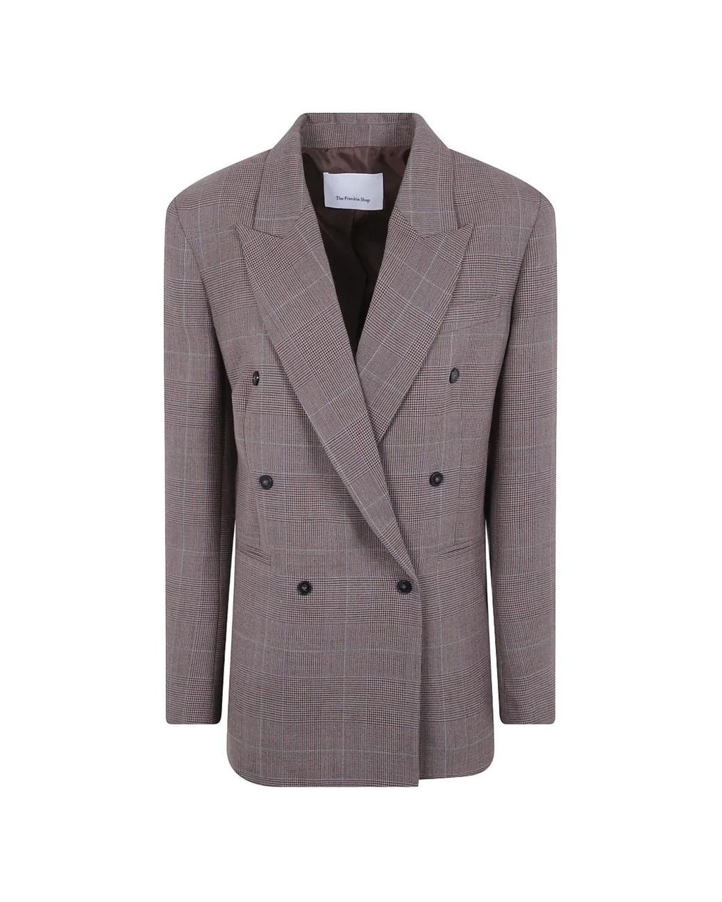 Frankie Shop Gray Double-Breasted Prince Of Wales Check Blazer