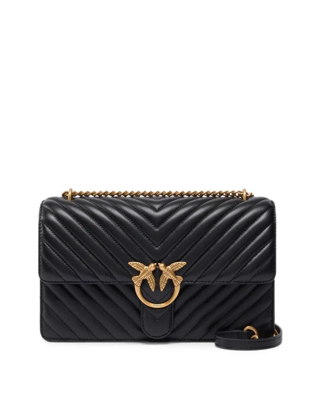 Pinko Black Love Birds Quilted Leather Shoulder Bag