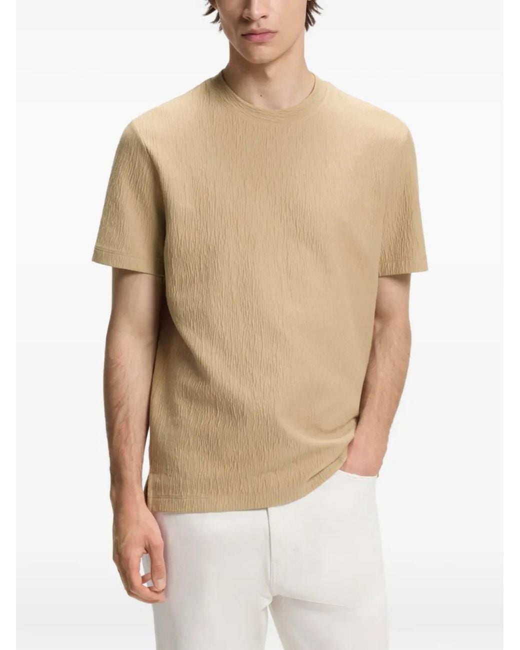 HUGO Natural Cotton-Blend T-Shirt With Creased Effect for men