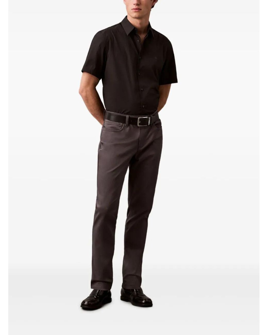 black calvin klein dress shirt Calvin Klein Men's Collared Neck Long-Sleeve Shirt - Black
