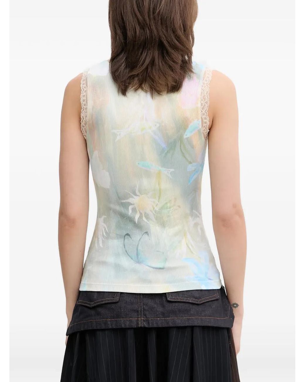 ANDERSSON BELL Black Lace-Trim Graphic-Print Top