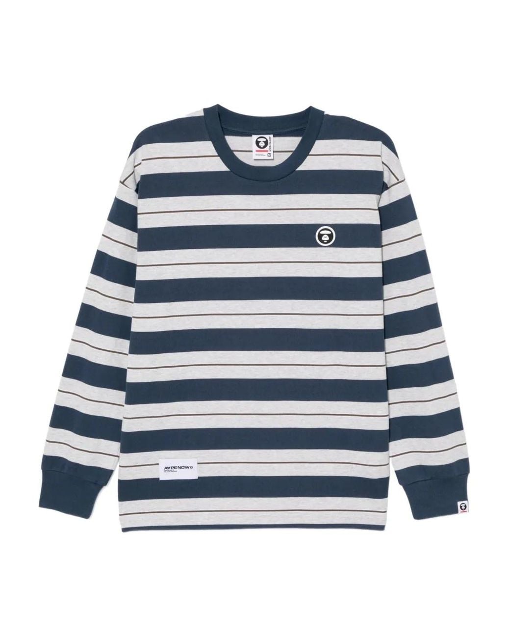 Aape By A Bathing Ape Blue Logo-Appliqué Striped T-Shirt for men
