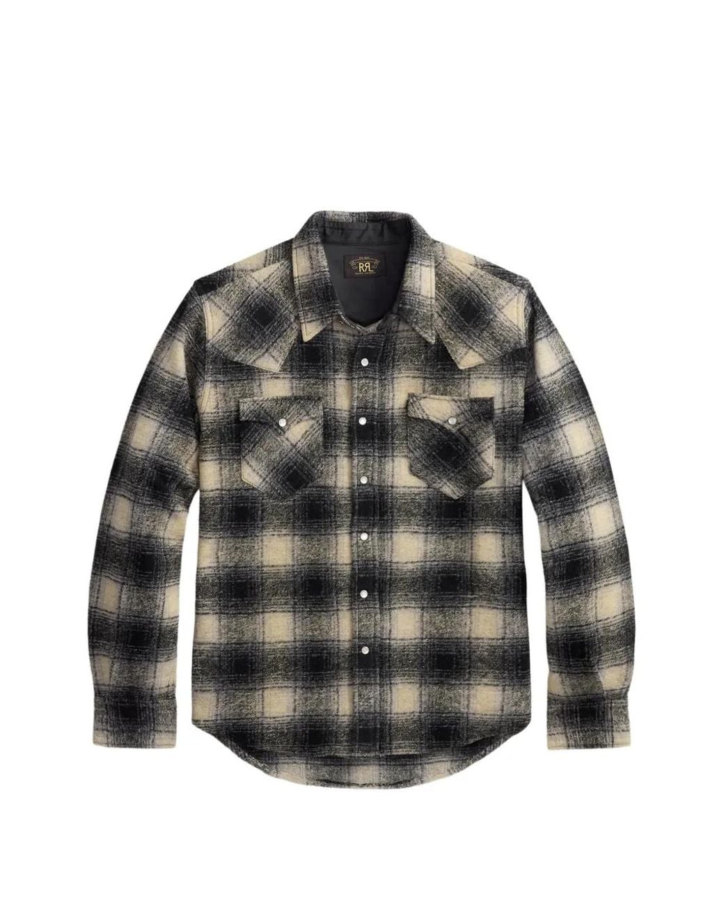 RRL Gray Snap-Button Checked Shirt for men