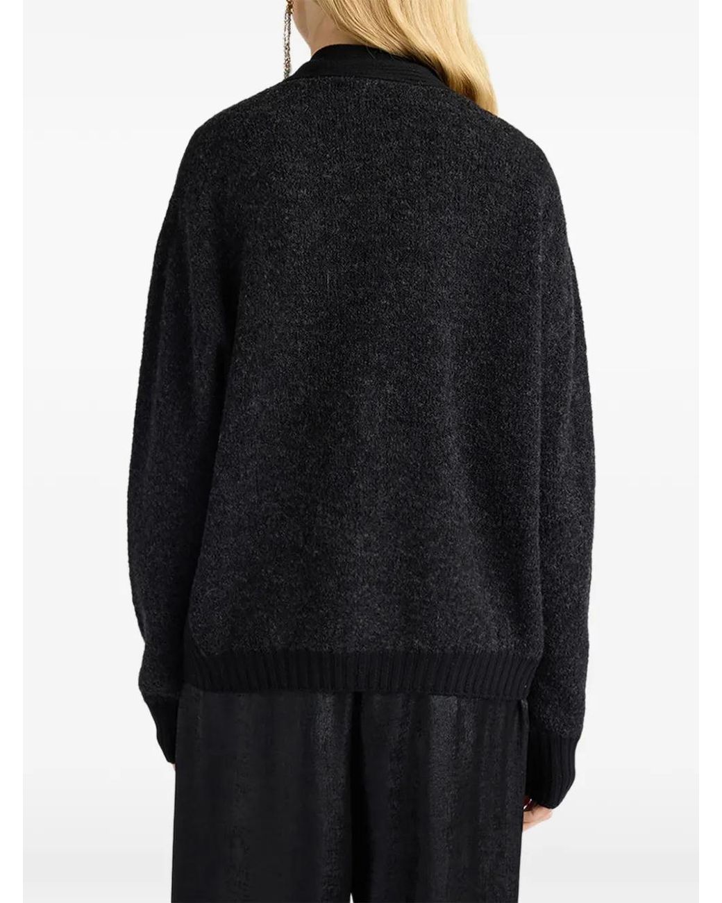 Momoní Black Pra Bouclé-Knit Ribbed-Trim Cardigan