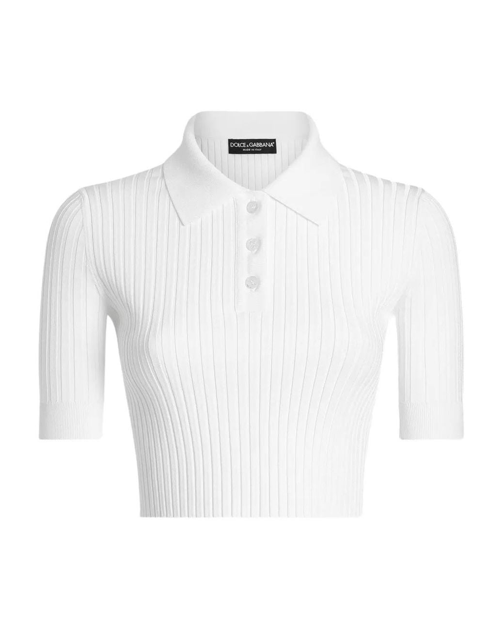 Dolce & Gabbana White Ribbed Polo Top