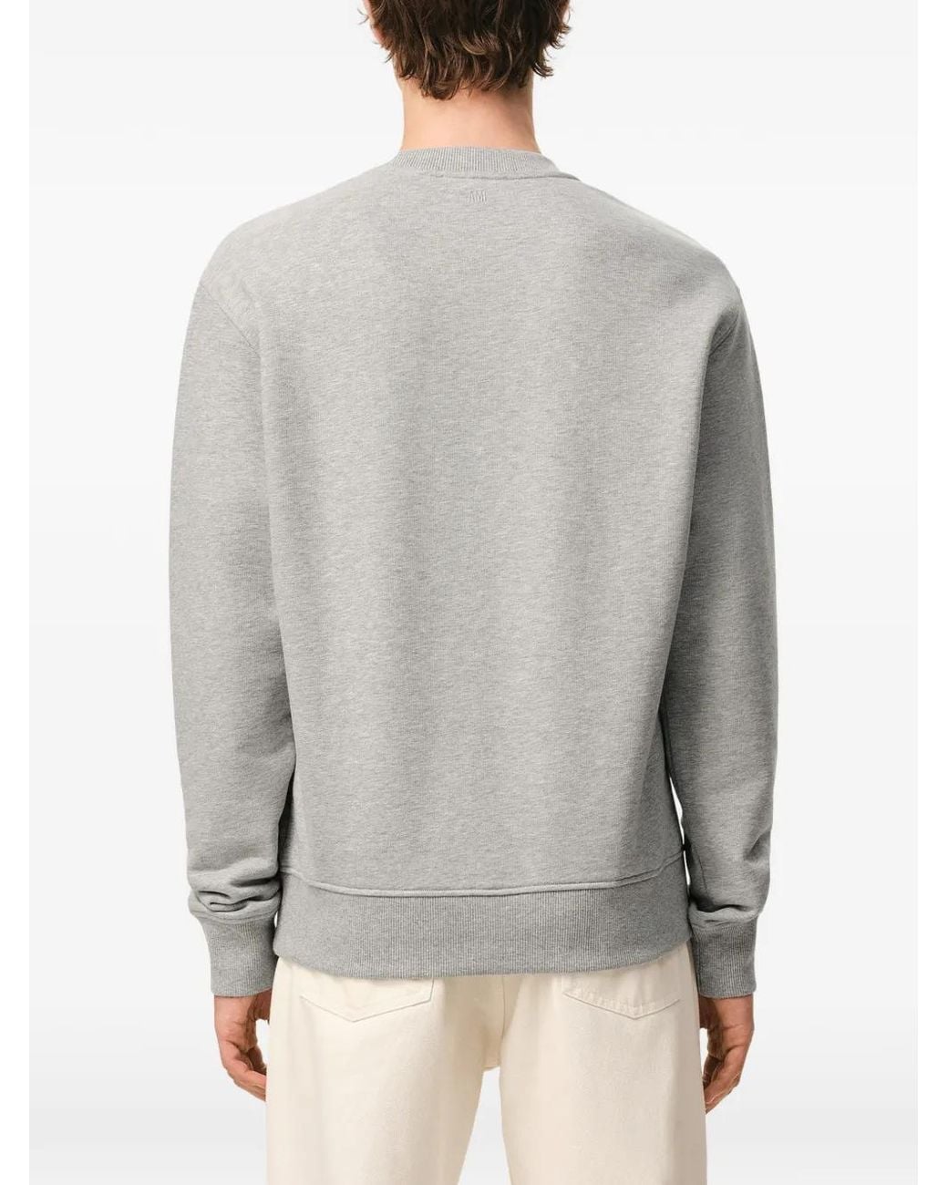 AMI Gray Crew Neck Logo-Patch Sweatshirt for men
