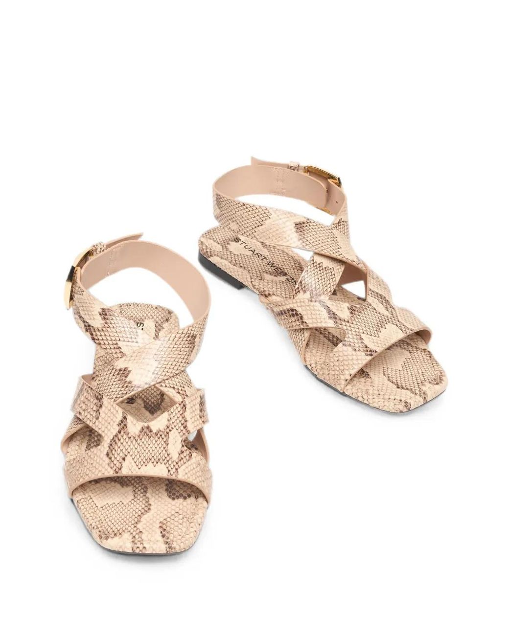 Stuart Weitzman Natural Snake-Effect Square-Toe Sandals