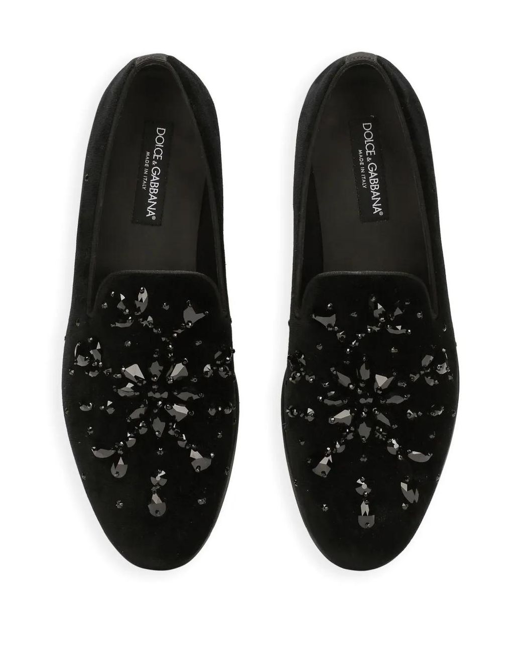 Dolce & Gabbana Black Crystal-Embellished Velvet Slippers for men