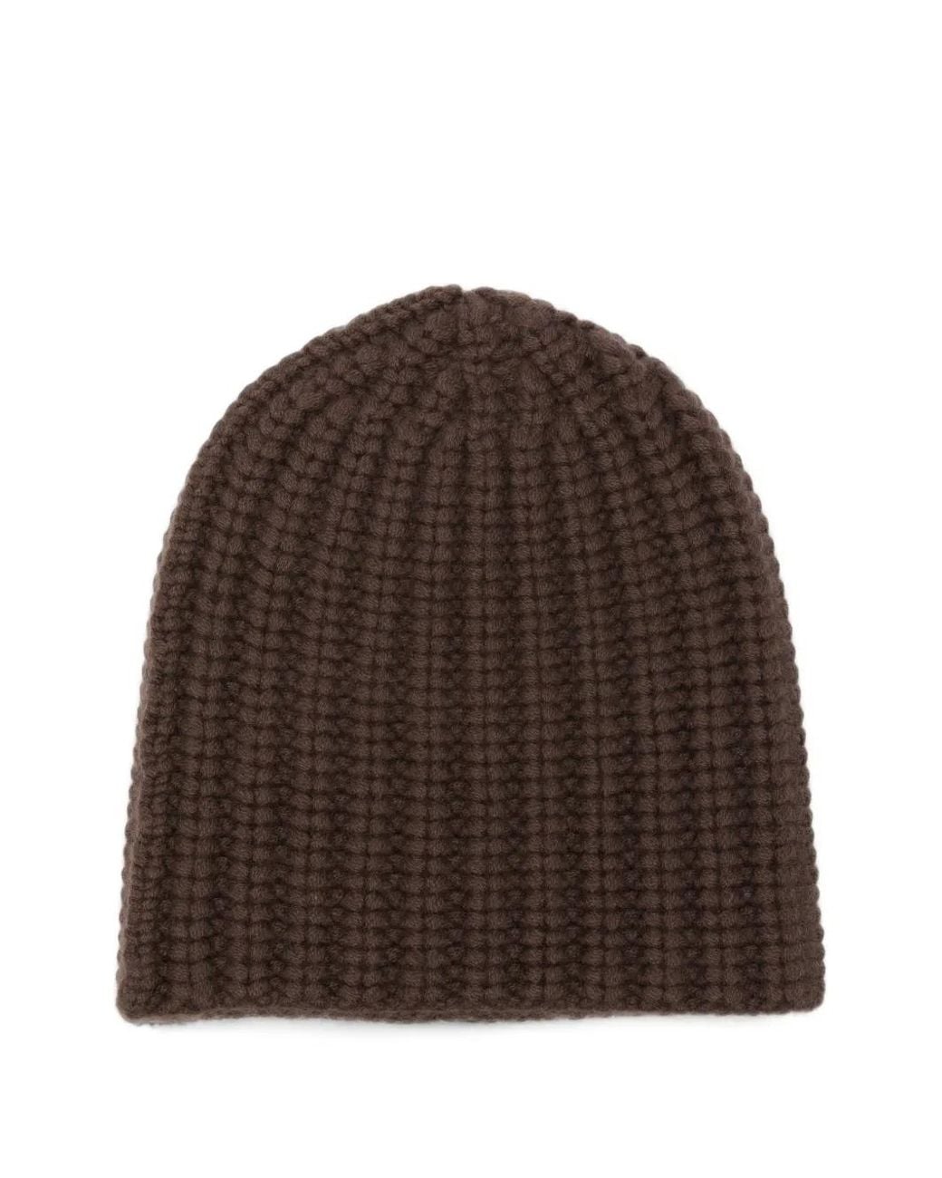 Liska Brown Michaela Ribbed-Knit Cashmere Beanie Hat