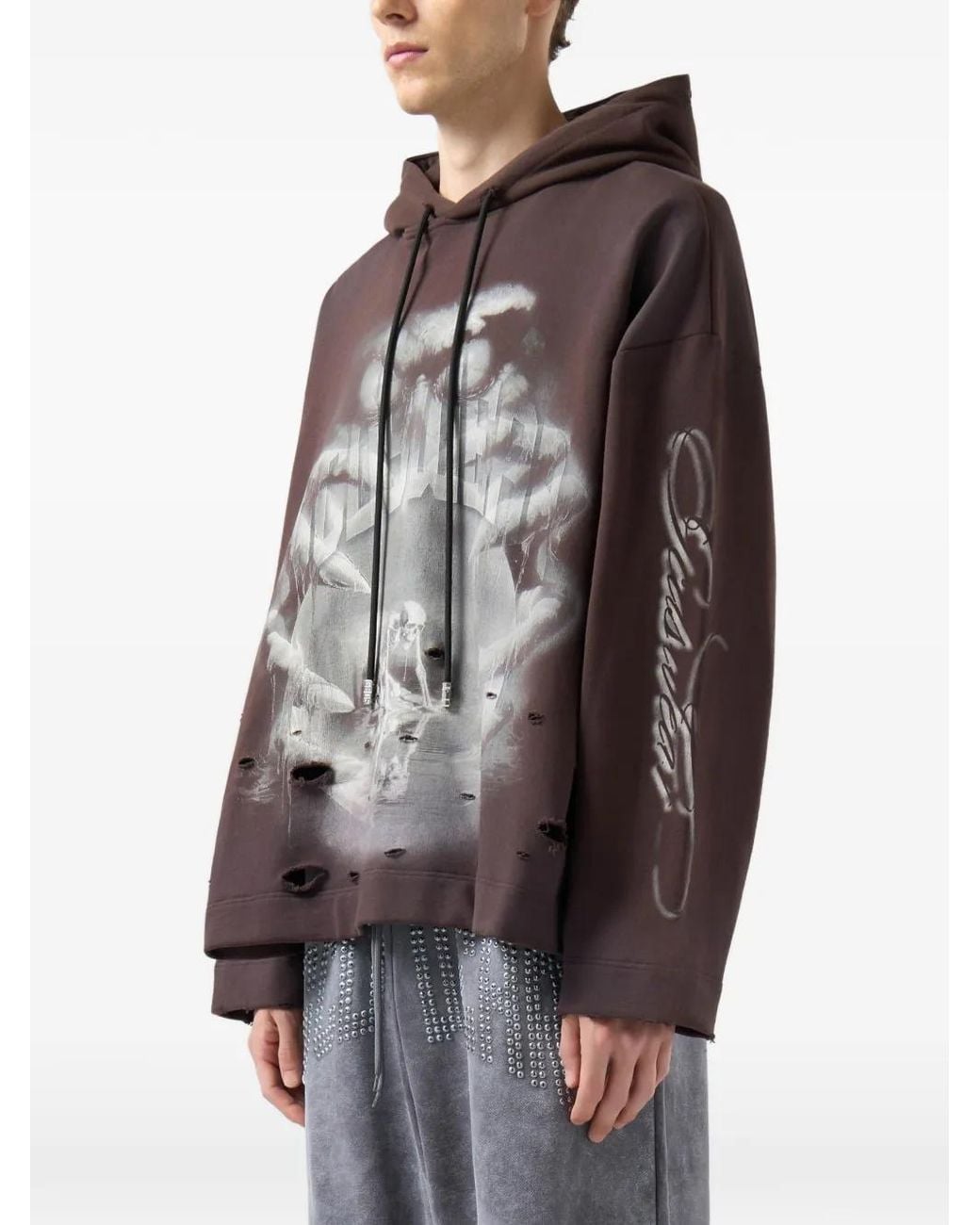 Gcds Brown Gothic Graphic-Print Hoodie for men