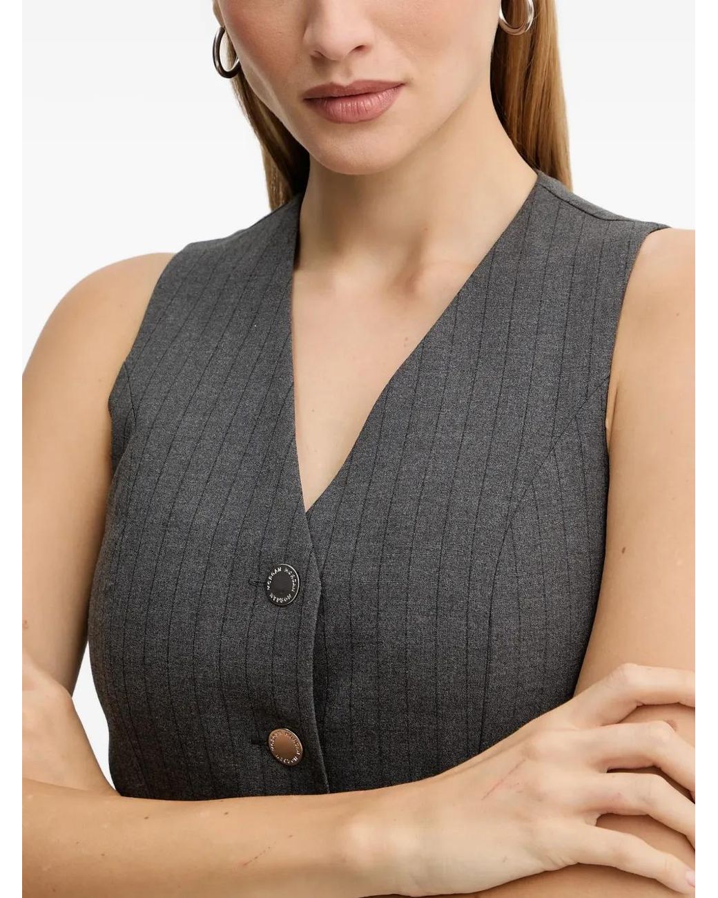 Morgan Gray Pinstripe Buttoned Jumpsuit