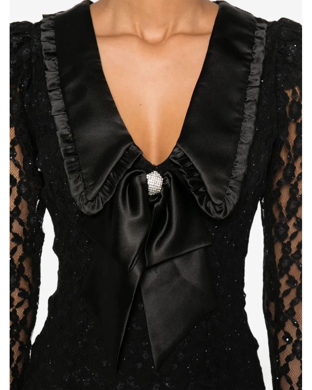 Nissa Black Floral-Lace Maxi Dress