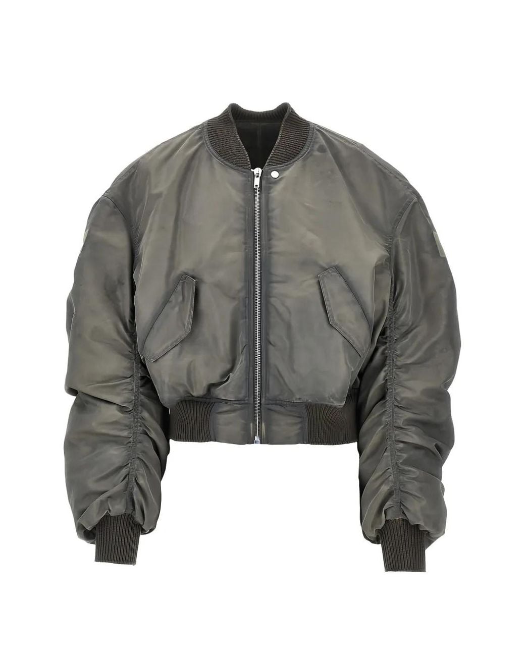 Rick Owens Gray Secchia Flight Cropped Ruched-Sleeve Bomber Jacket for men