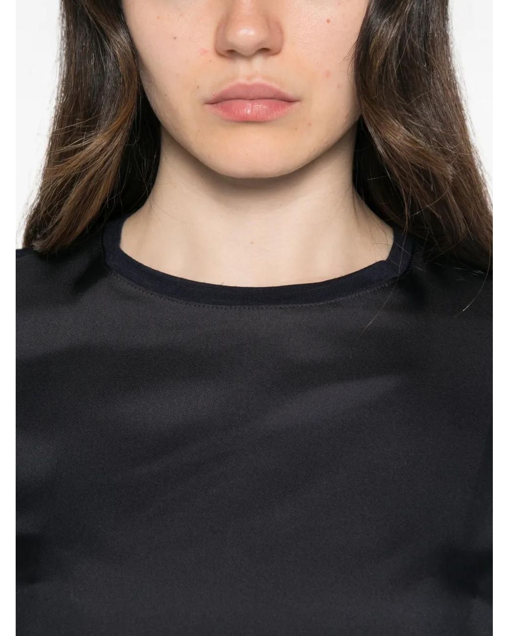Whyci Blue Satin-Panel Long-Sleeve Top