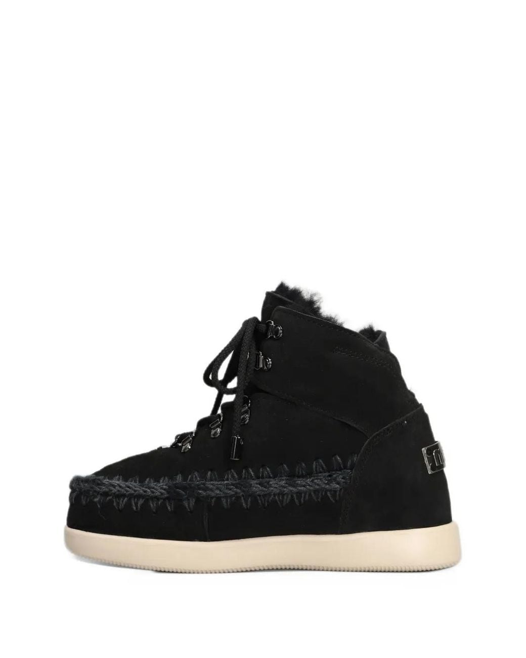 Mou Black Lace-Up Crochet-Trim Ankle Boots