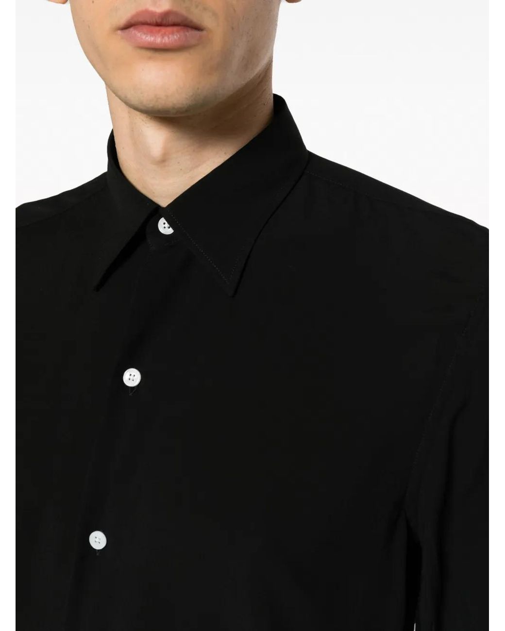 Fursac Black Pointed-Collar Long-Sleeved Shirt for men