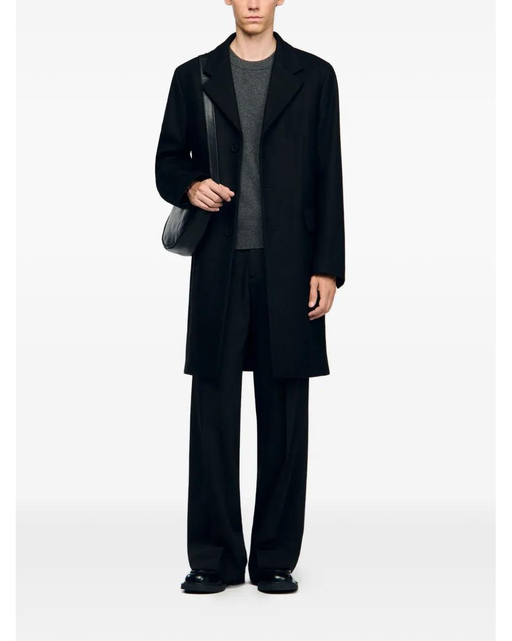Sandro Blue Manteau Boutonné À Empiècements Matelassés for men