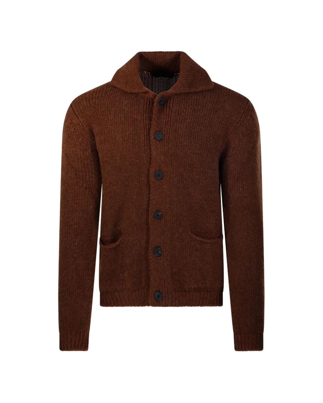 Fabrizio Del Carlo Brown Shawl-Collar Button-Up Cardigan for men