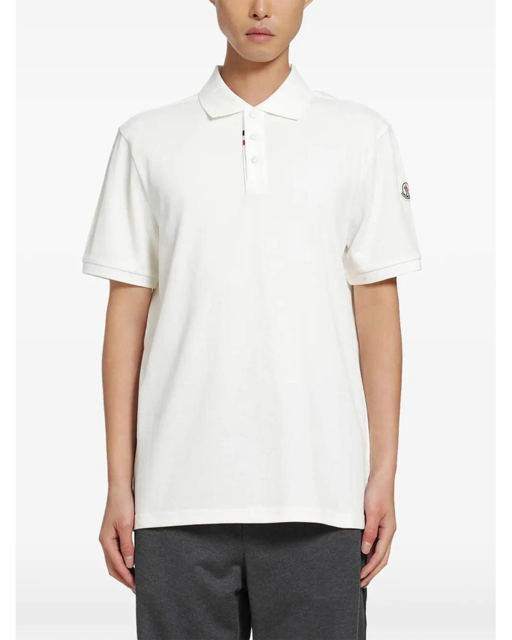 Moncler White Logo Cotton Polo Shirt for men