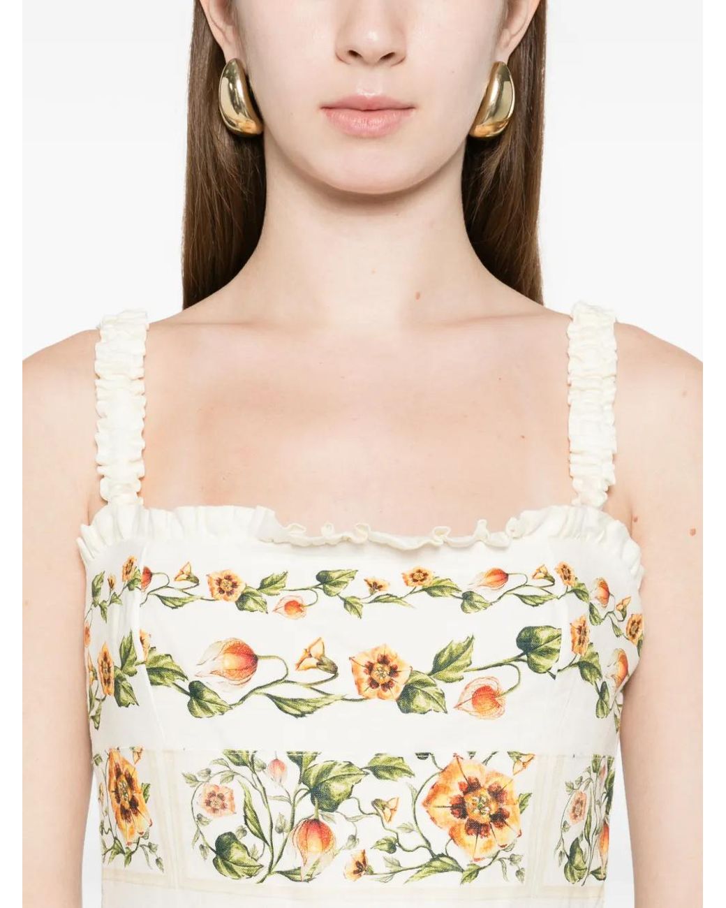 Agua Bendita Metallic Nispero Uchuva Strappy Floral Midi Dress