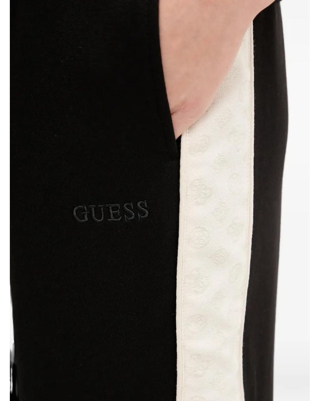 Guess Black Regular-Fit Side-Stripe Track Pants