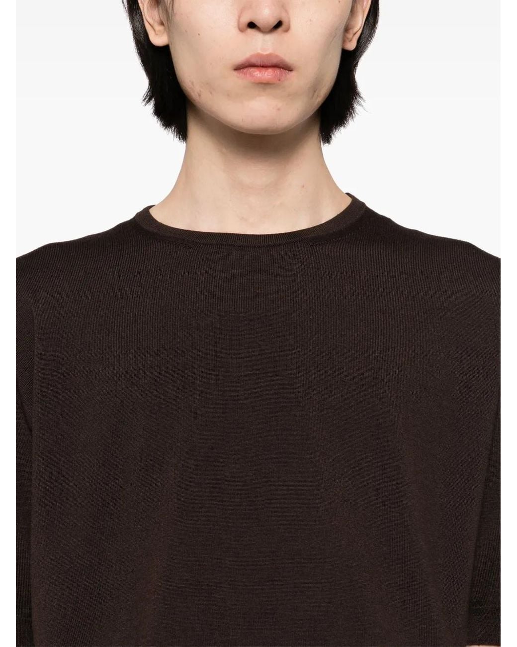 T-Shirt Lavorata A Maglia di Lardini in Black da Uomo