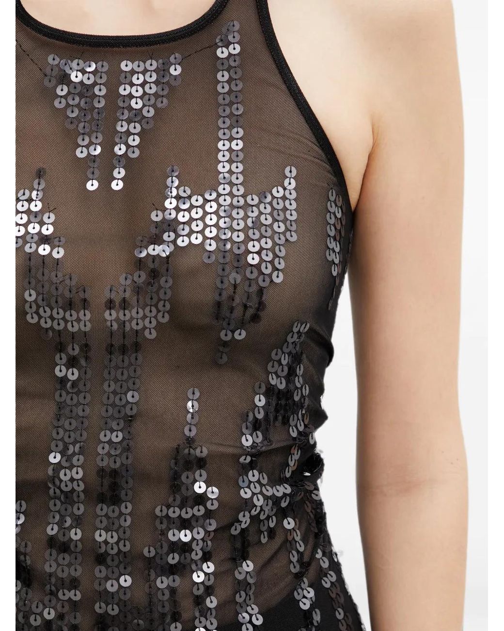 Rick Owens Black Sequin-Embellished Mesh Top