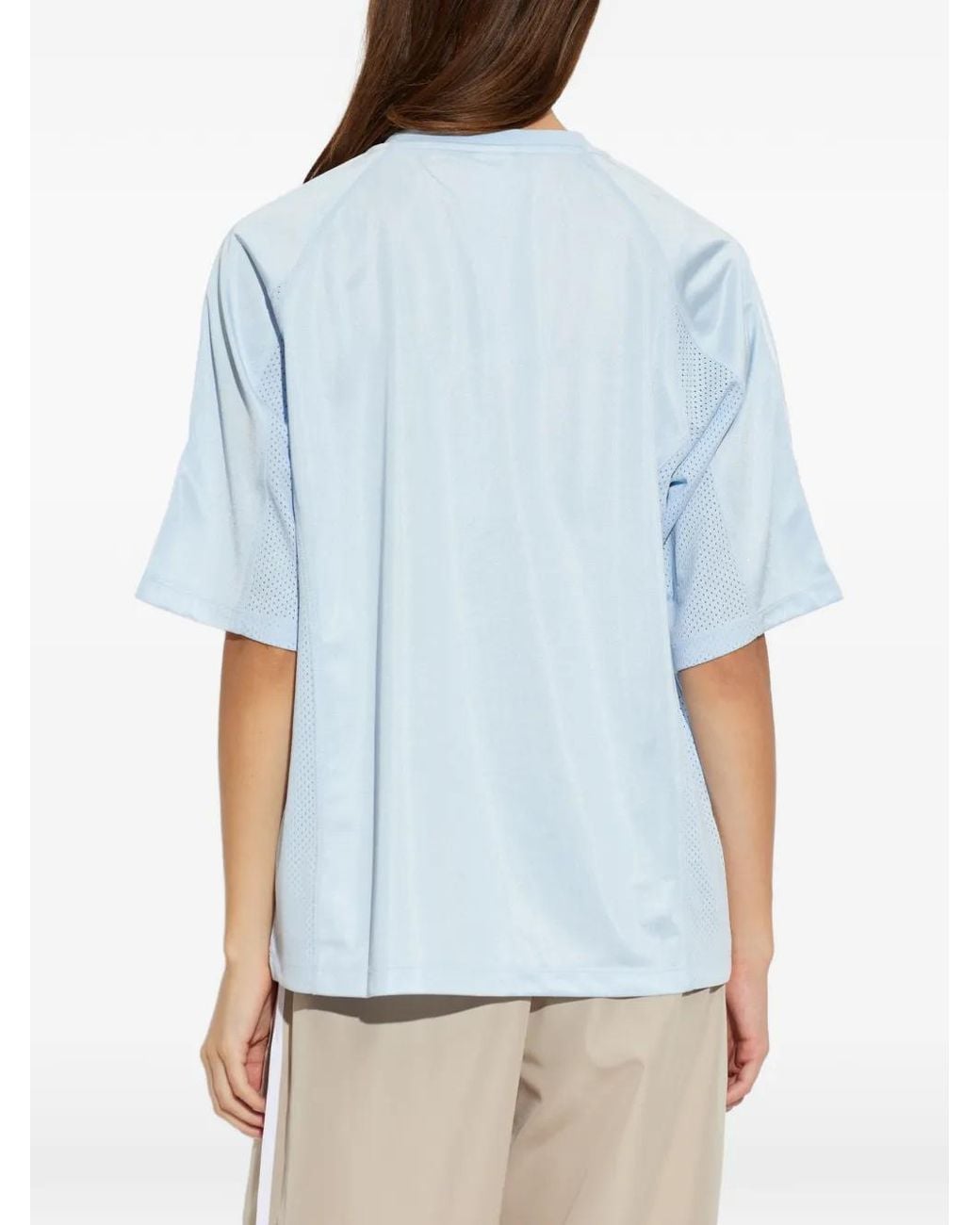 Adidas Blue Logo-Print Mesh-Panel T-Shirt