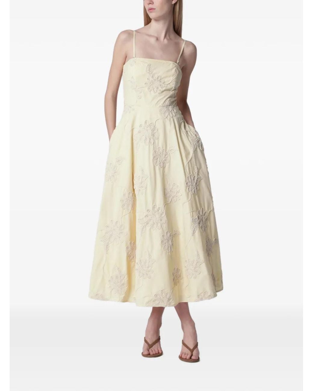 ROTATE BIRGER CHRISTENSEN Natural Flared Midi Strap Dress