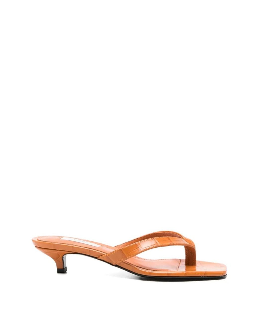 Totême Orange Croco-Embossed Heeled Flip Flops
