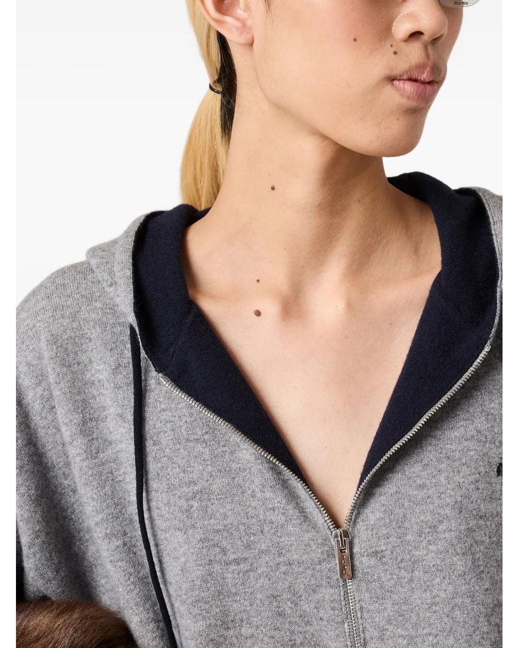 Miu Miu Gray Cashmere Cardigan Hoodie
