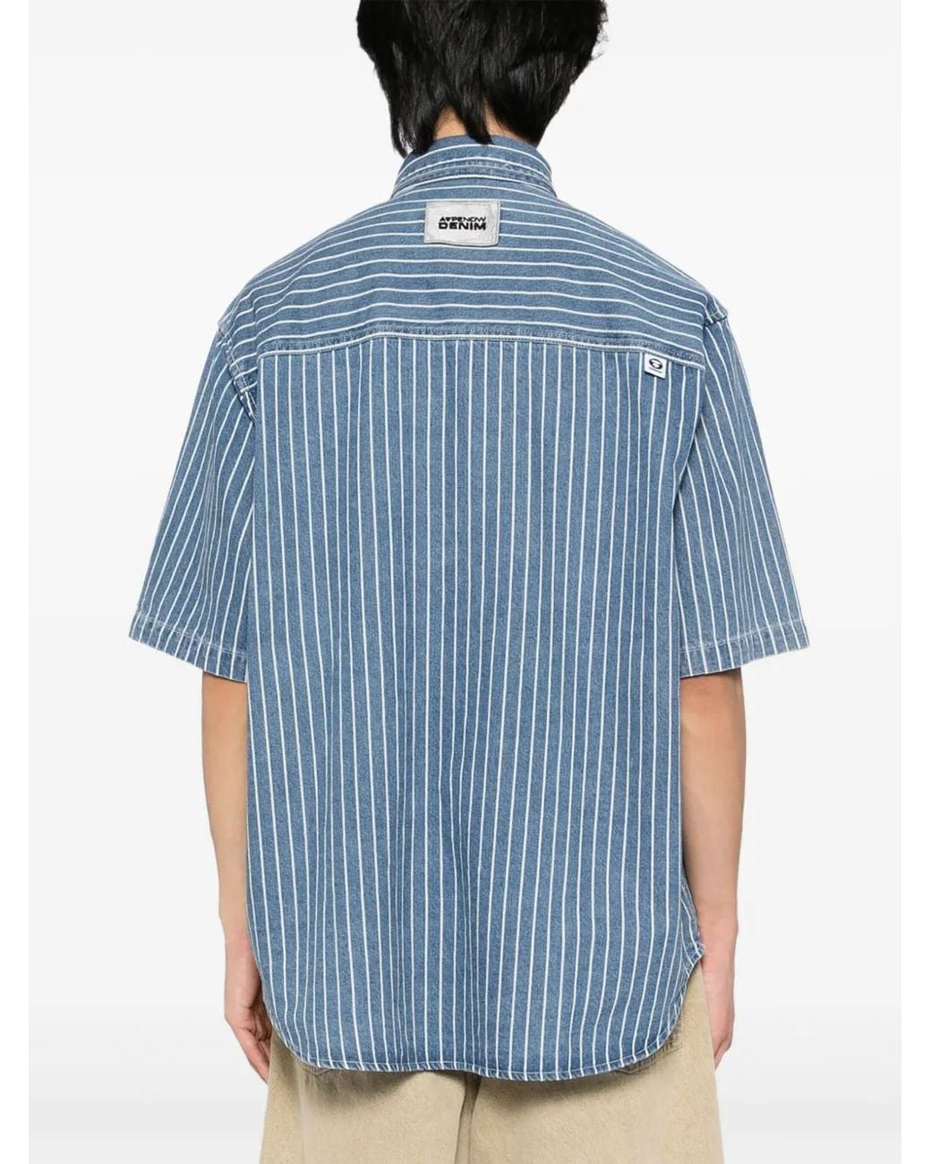 Aape By A Bathing Ape Blue Striped Denim Shirt for men