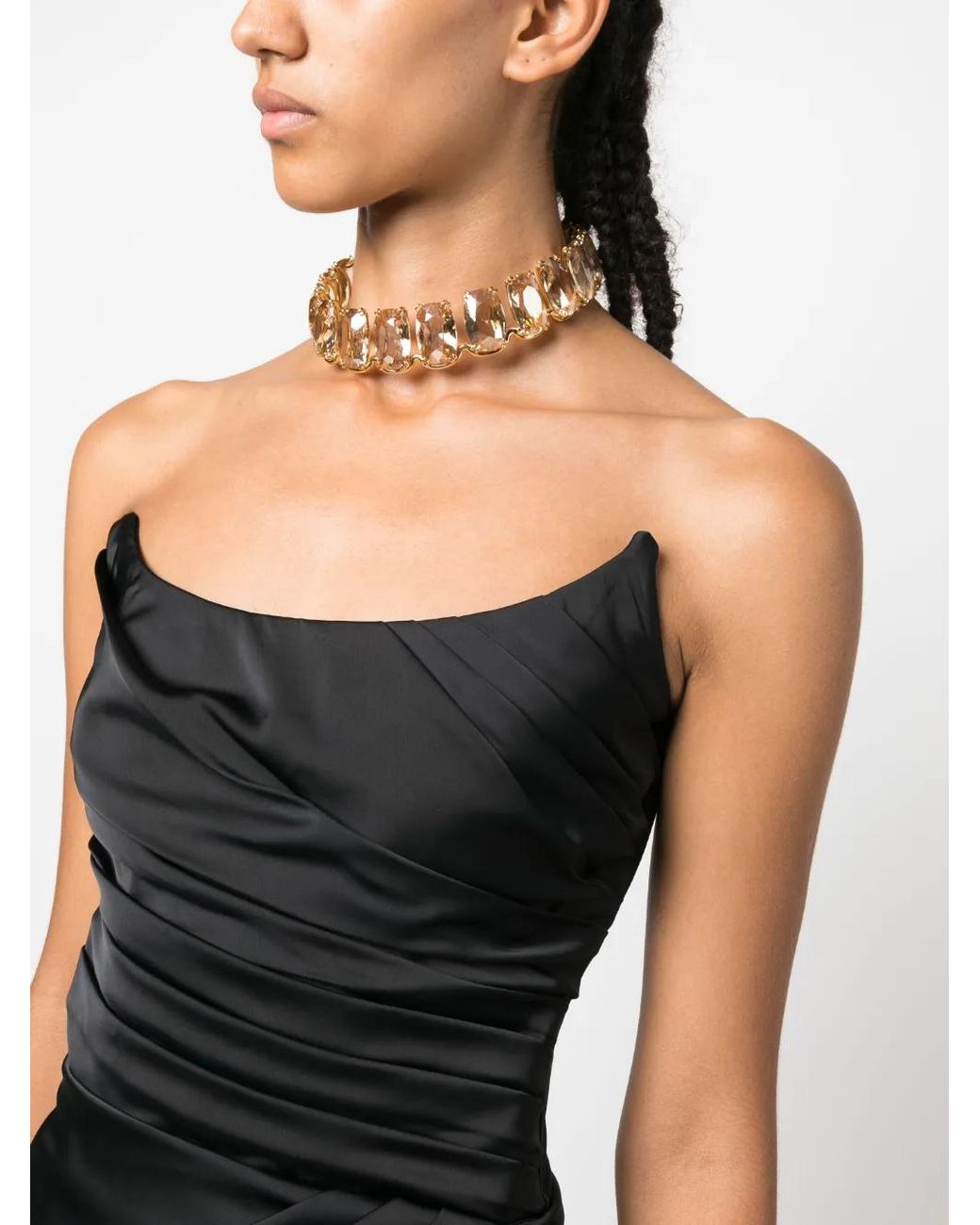Ana Radu Black Ruched Corset-Style Strapless Dress