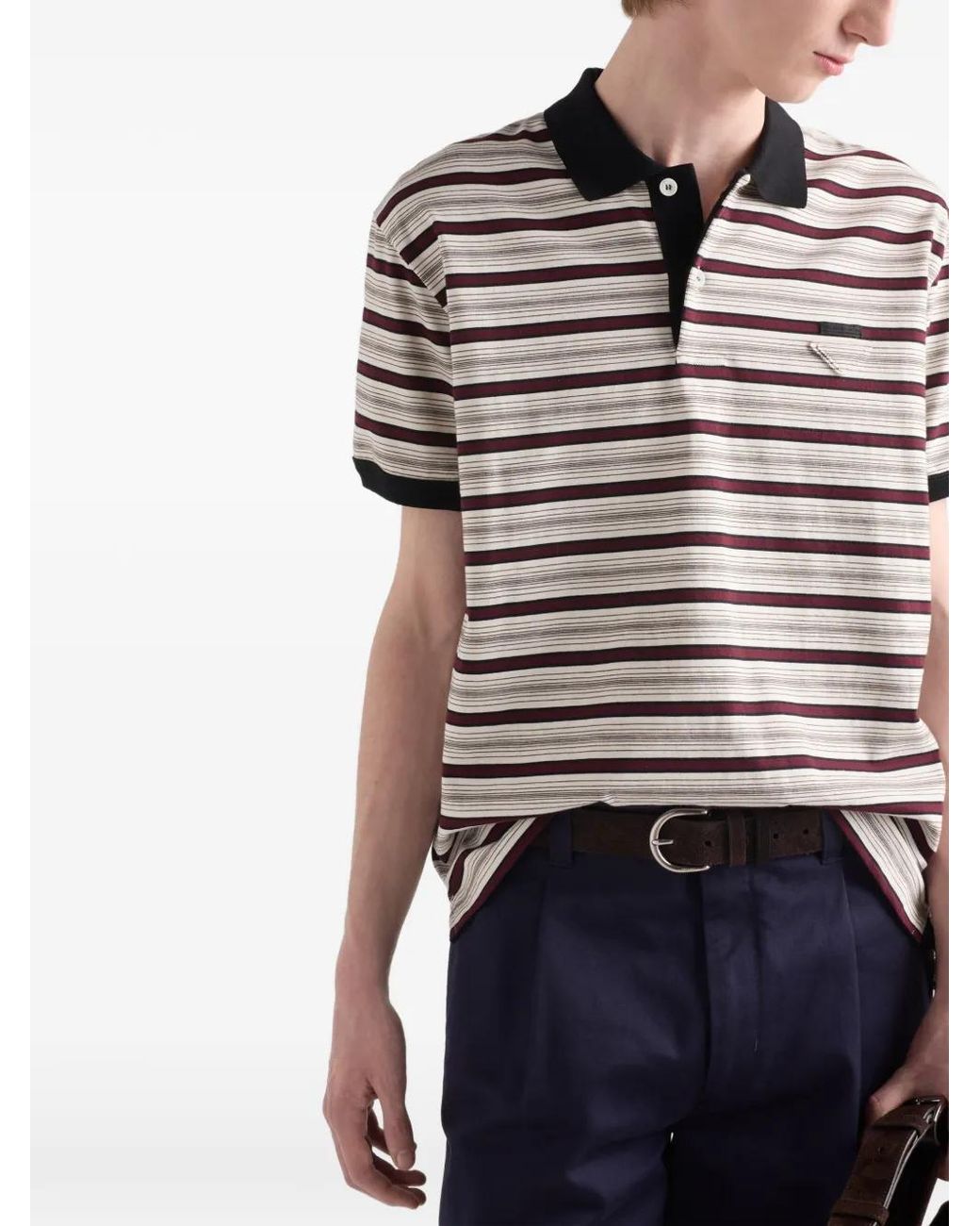 Prada Natural Striped Short-Sleeve Polo Shirt for men