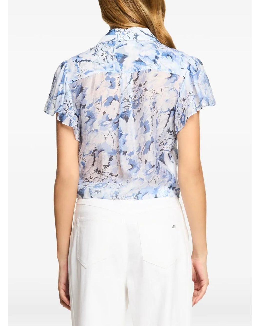Cinq À Sept Blue Marianna Heirloom Petals Flutter-Sleeve Blouse