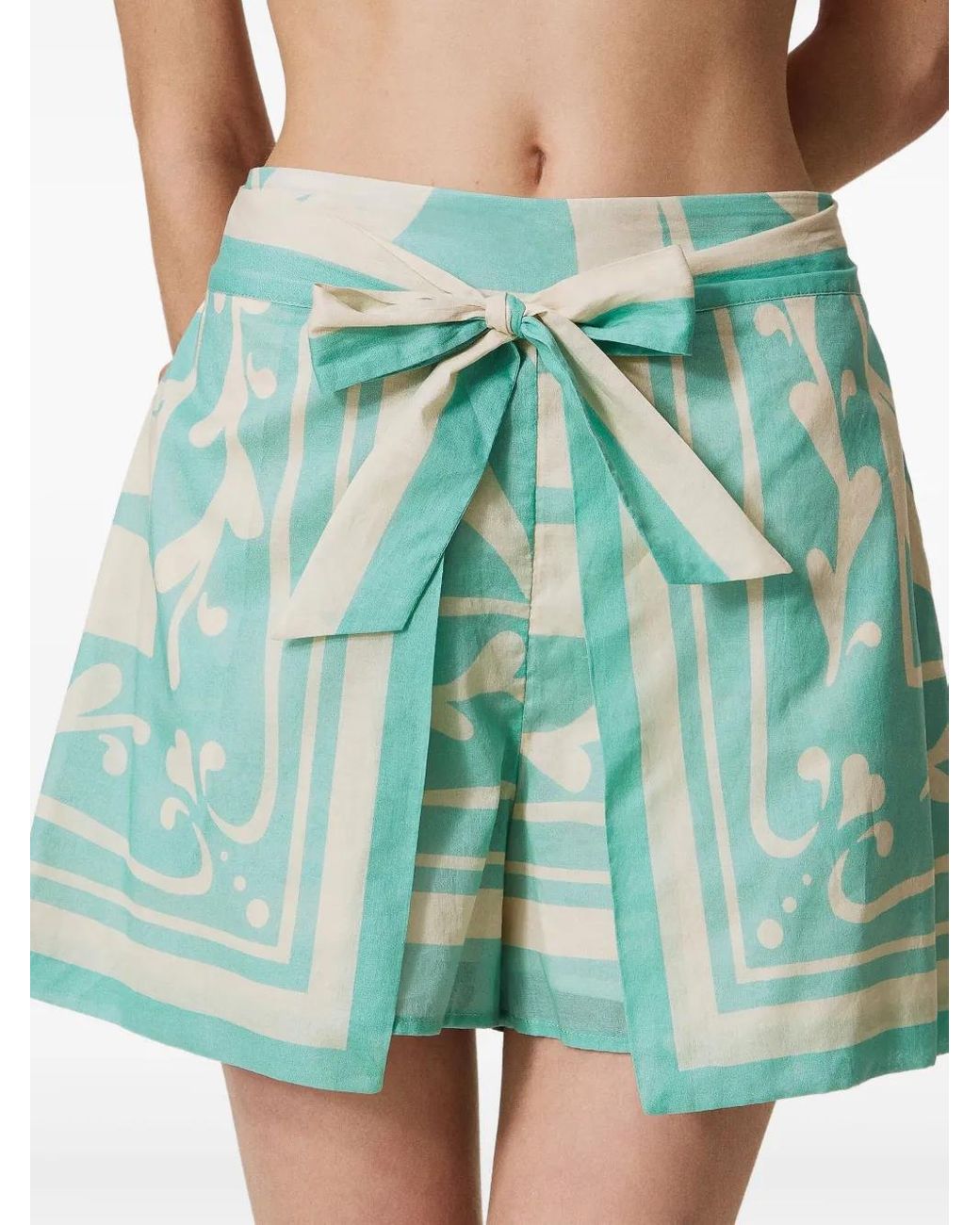Twinset Green Patterned Tie-Waist Shorts
