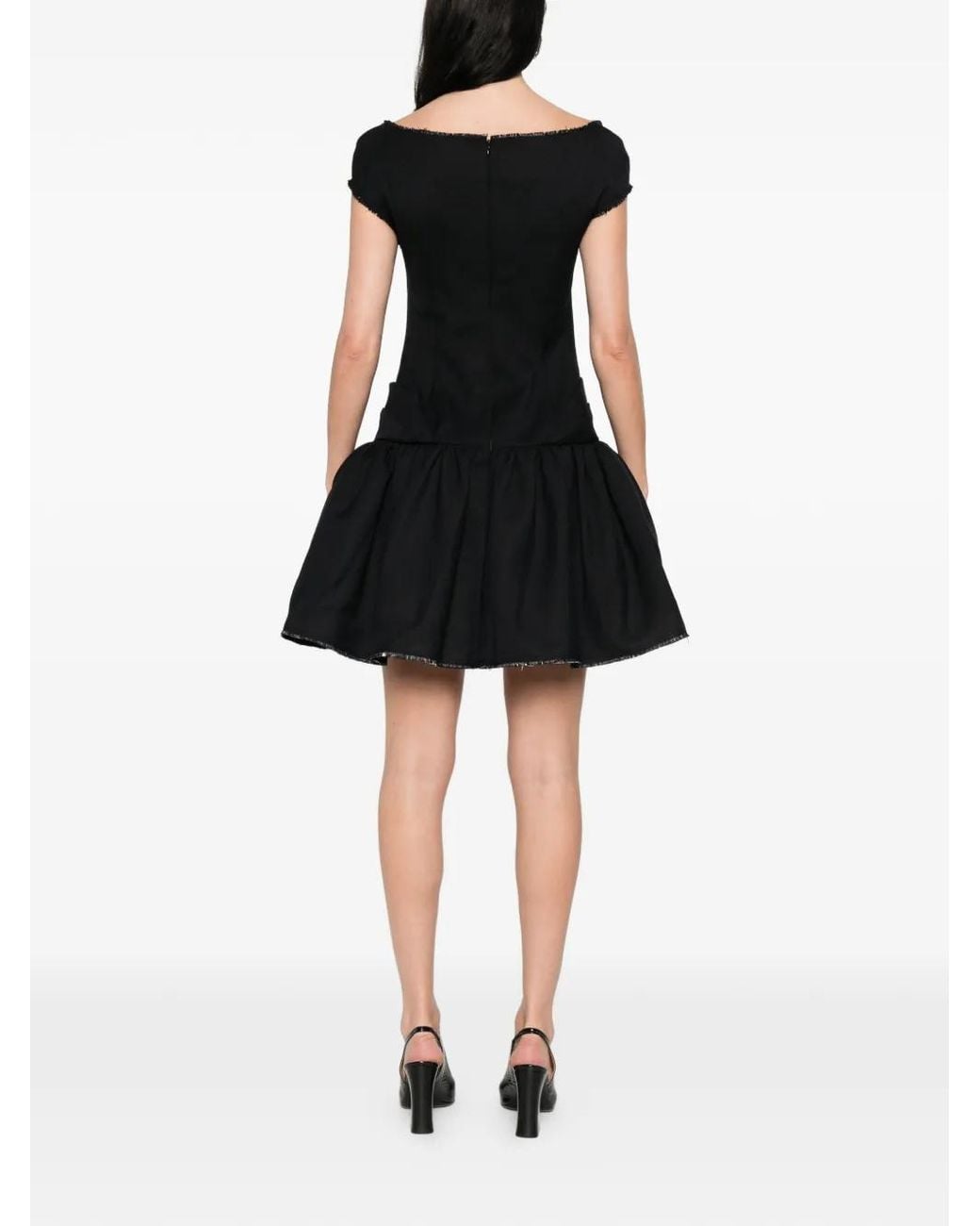 ShuShu/Tong Black Deep U-Neckline Bow Dress