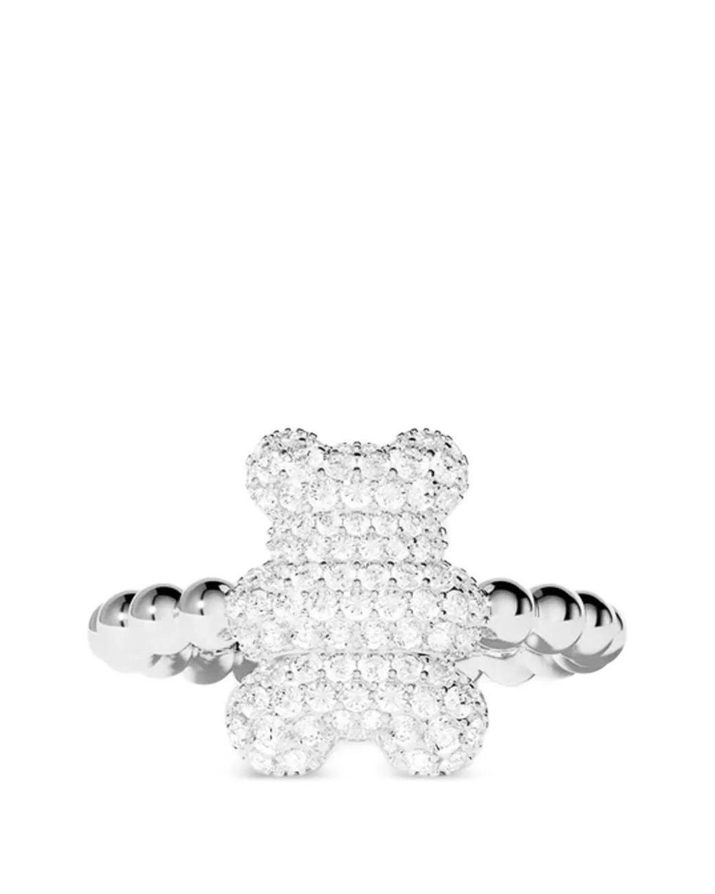 Apm Monaco White Snow Crystal-Embellished Teddy Bear Ring