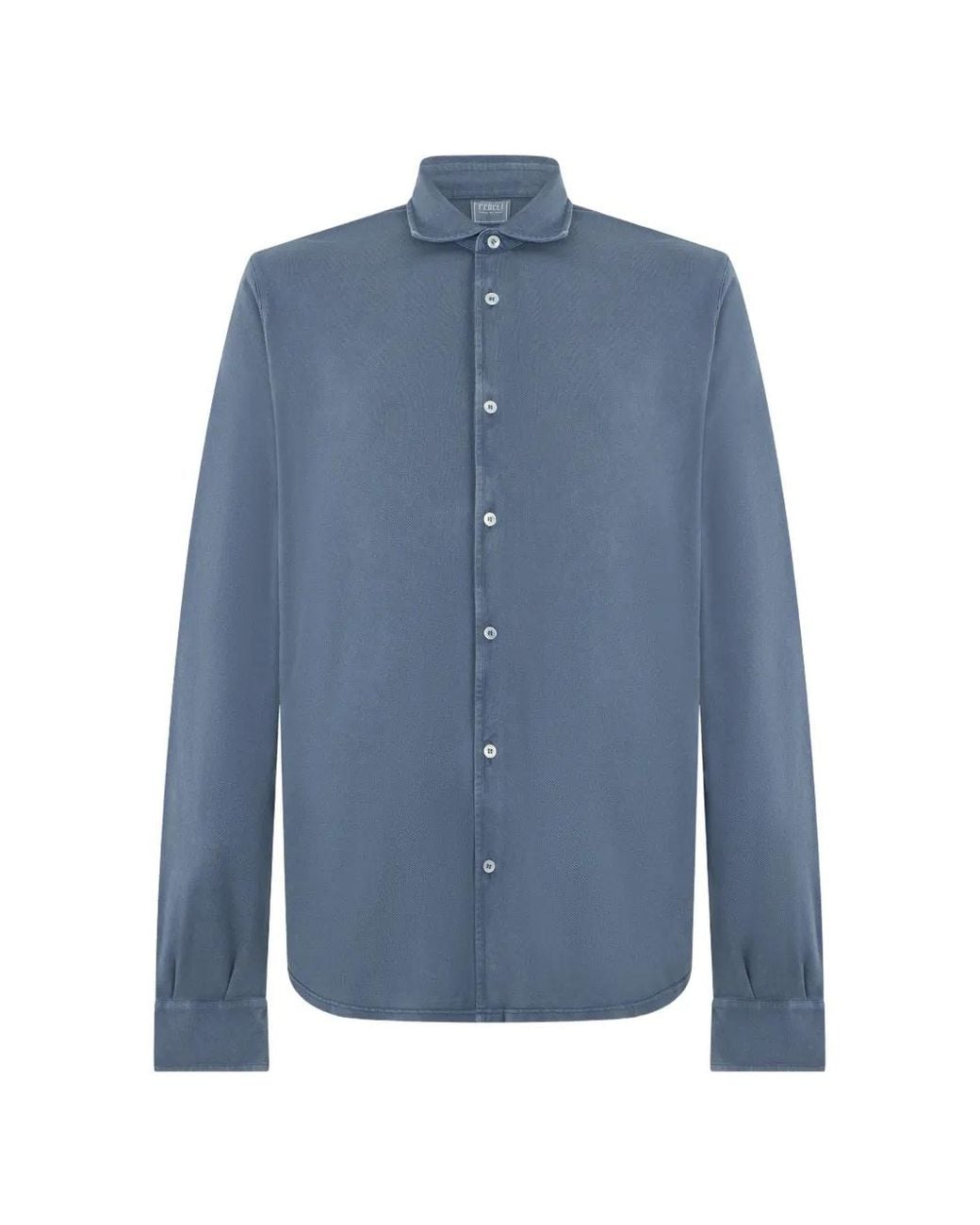 Fedeli Blue Classic-Collar Long-Sleeve Shirt for men