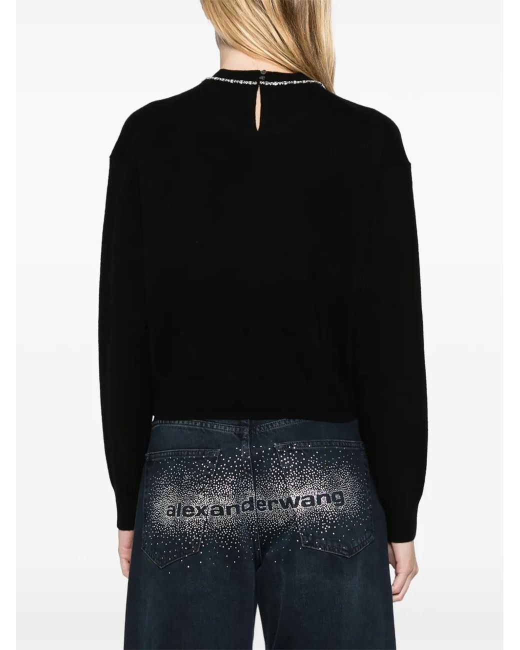 Alexander Wang Black Crystal-Embellished Crew-Neck Sweater