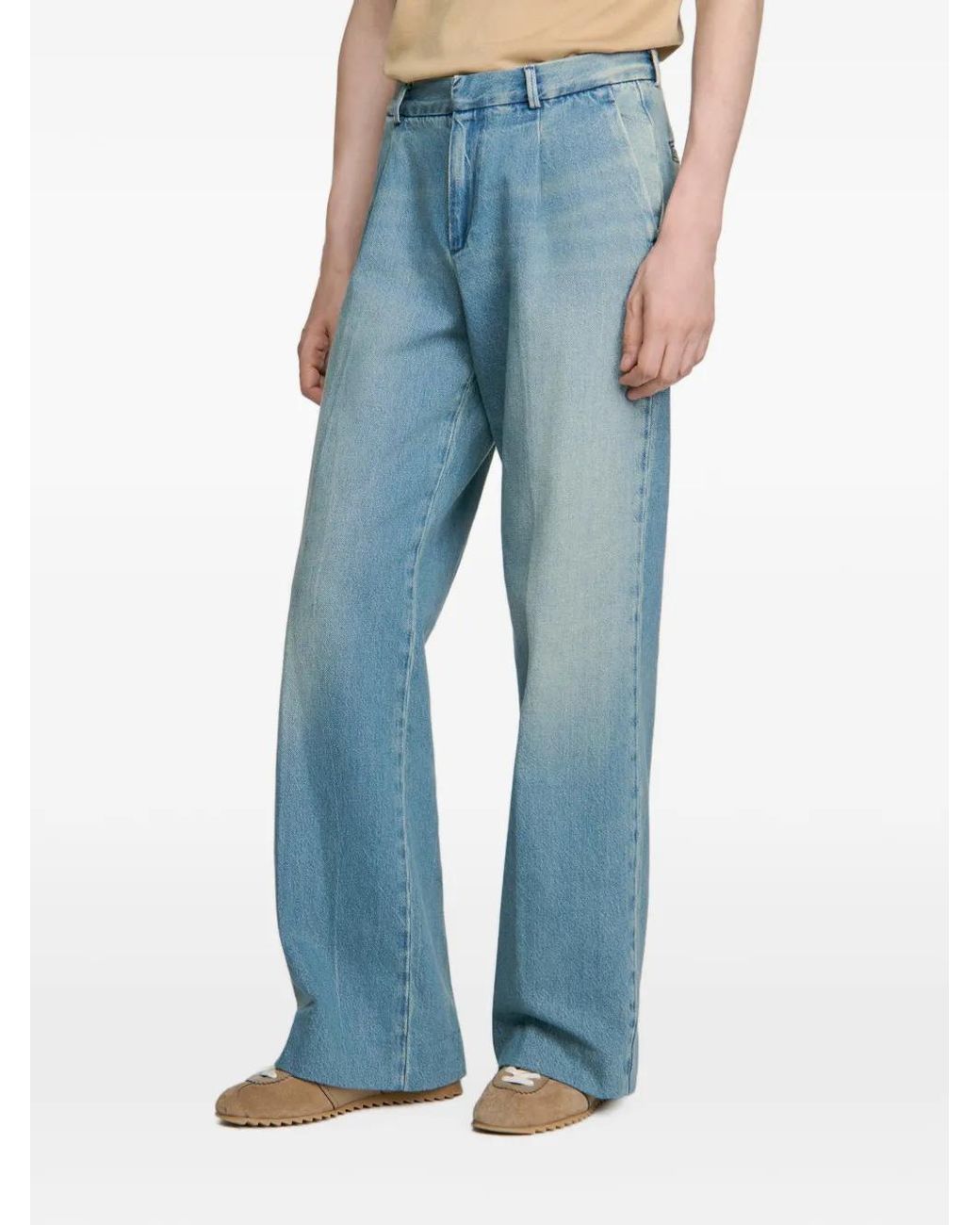 Sandro Blue Wide-Leg Faded-Effect Jeans for men