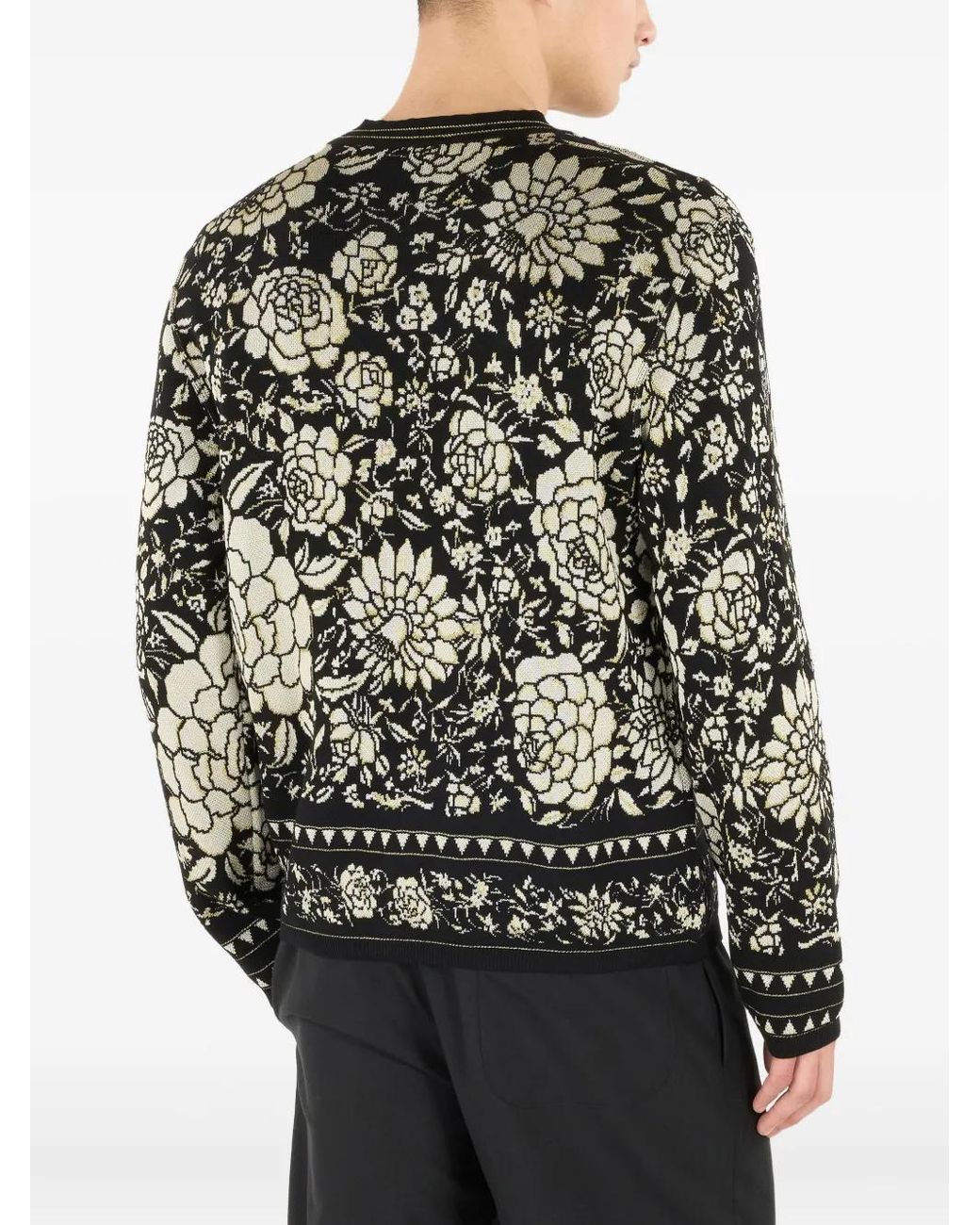 Roberto Cavalli Black Floral-Pattern Wool Sweater for men