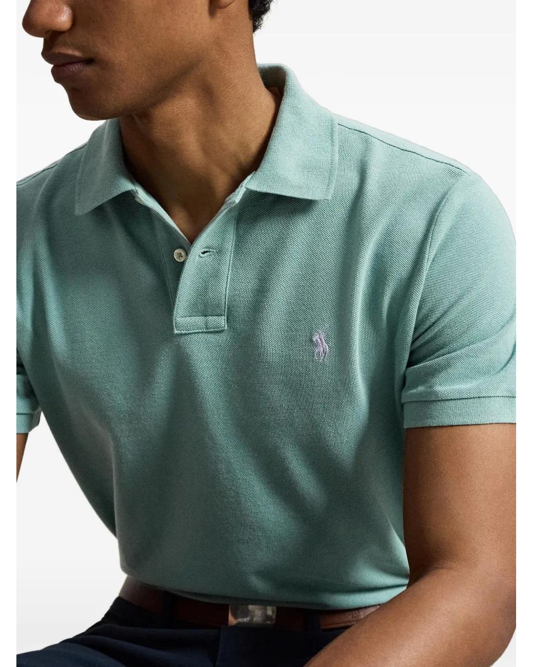 Polo Ralph Lauren Blue Embroidered Pony Mesh Polo Shirt for men
